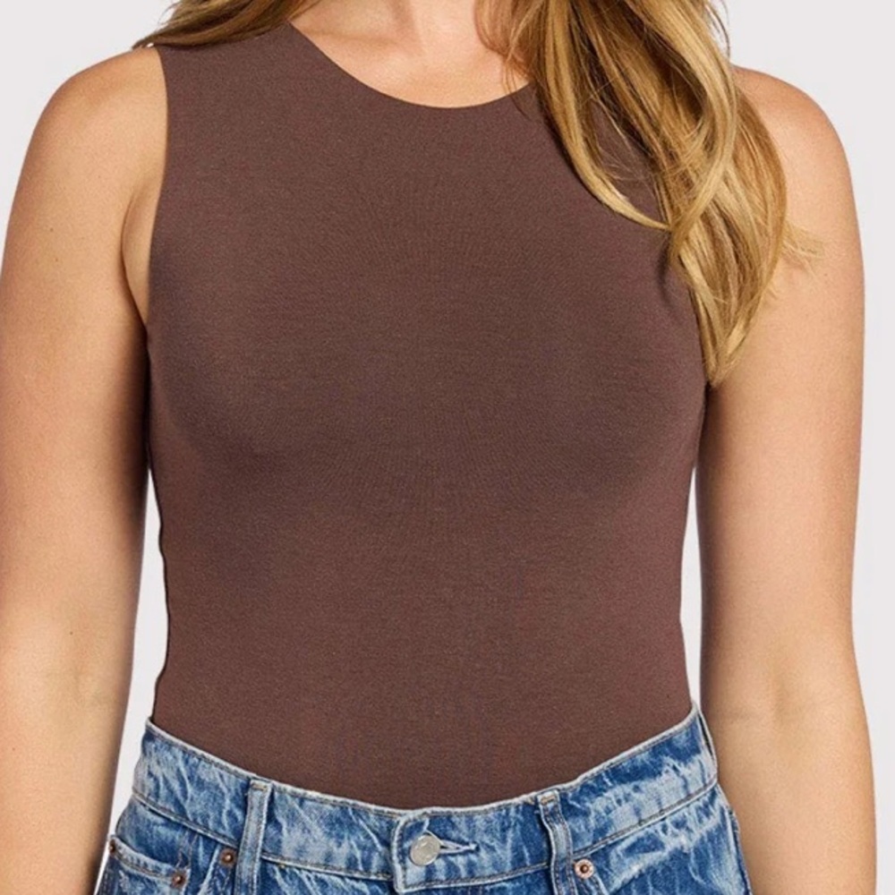 nuuds Classic Crewneck Tank Bodysuit in Coffee Brown size Medium Worn 1x